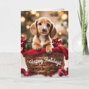 Festiva Navidades cachorro con tarjeta de vacaciones Doxie