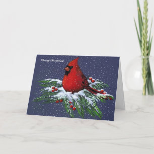 FESTIVA NAVIDADES: CARDINAL: AVE: NIEVE: TARJETA