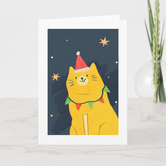 Festiva NAVIDADES CAT IN Santa hat Tarjeta de vacaciones p (Anverso)