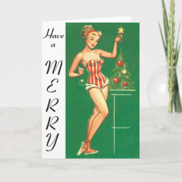 Festiva Navidades Chica de Pin-Up con tarjeta de amarre