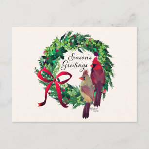 Festiva Navidades con cardenales saludando postal