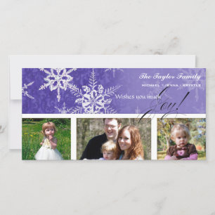 Festiva Navidades Damask Snowflake - Tarjeta real púrpura