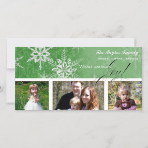 Festiva Navidades Damask Snowflake - Tarjeta verde brillan