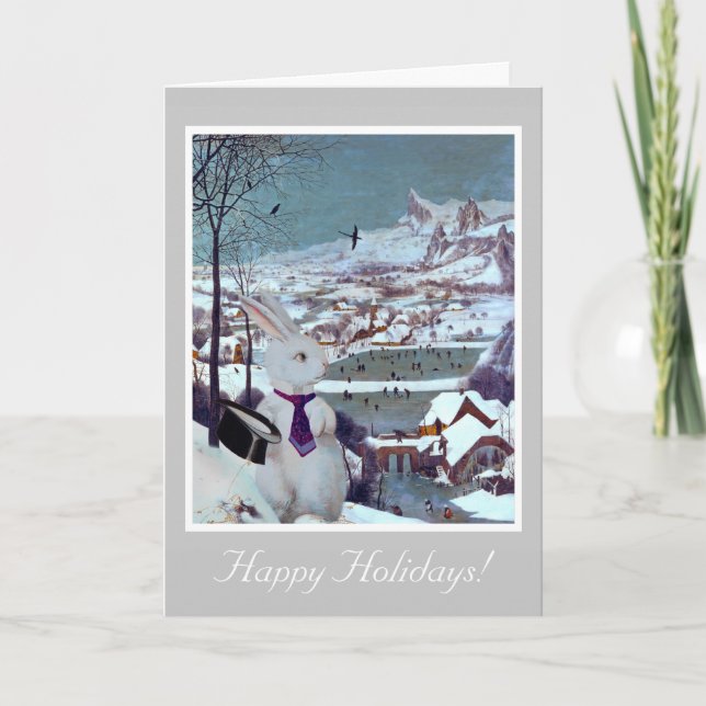 Festiva Navidades de conejo blanco - Tarjeta de arte venti (Anverso)