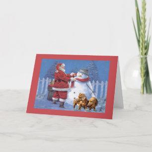 Festiva Navidades de Dachshund Tarjeta Santa Snowman