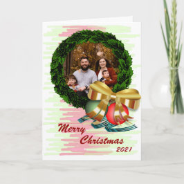 Festiva Navidades de foto con tarjeta plegada Wreath