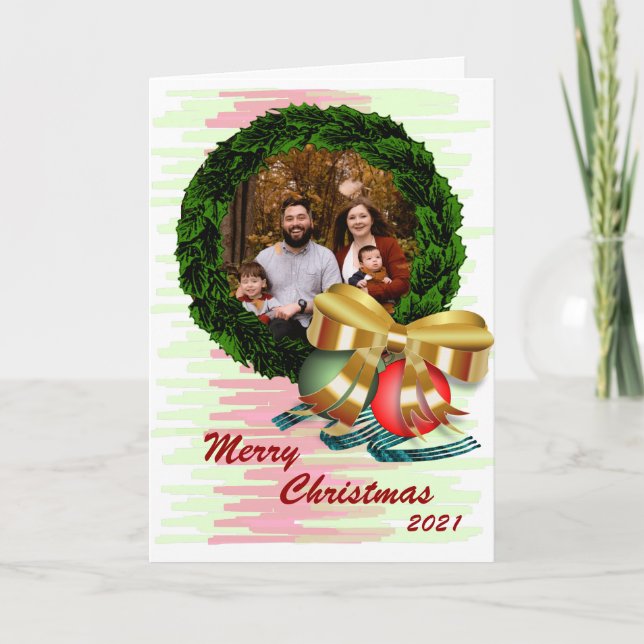 Festiva Navidades de foto con tarjeta plegada Wreath (Anverso)