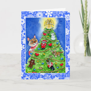 Festiva Navidades de gato y ratones o tarjeta de vacacione