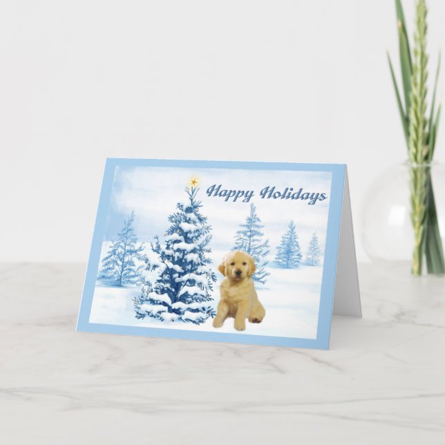 Festiva Navidades de Golden Retriever Tarjeta Blue Tree6 (Anverso)