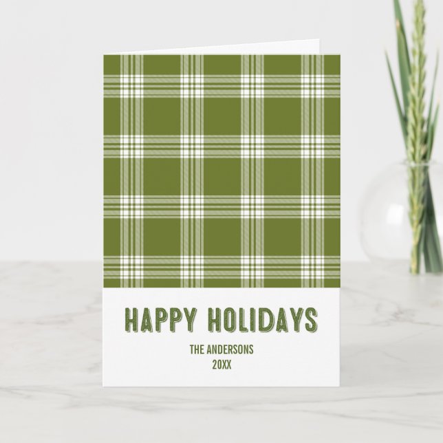 Festiva Navidades de Green Plaid Felices Fiestas Tarjeta d (Anverso)