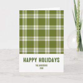 Festiva Navidades de Green Plaid Felices Fiestas Tarjeta d