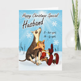 Festiva Navidades de marido tarjeta linda, canta perro y e