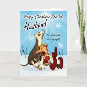 Festiva Navidades de marido tarjeta linda, canta perro y e