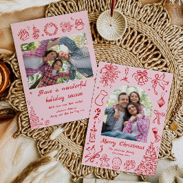 Festiva Navidades de moda rosada tarjeta de vacaciones Doo