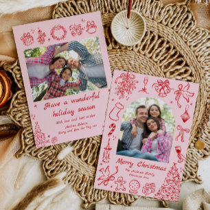 Festiva Navidades de moda rosada tarjeta de vacaciones Doo