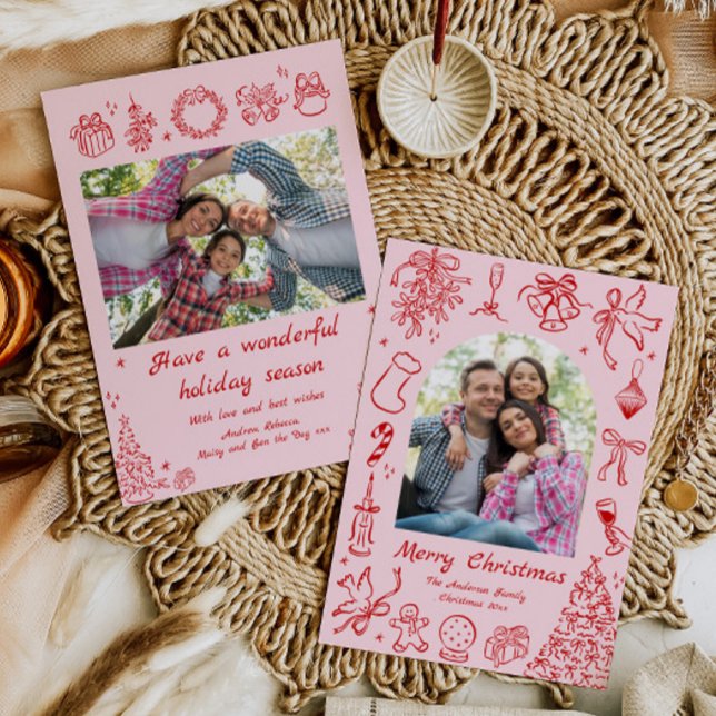 Festiva Navidades de moda rosada tarjeta de vacaciones Doo (Subido por el creador)