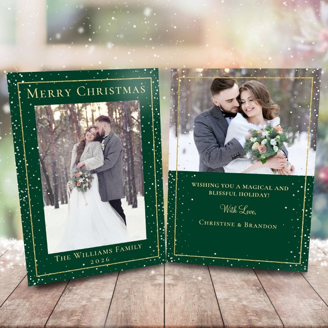 Festiva Navidades de oro verde nevan 2 tarjeta de vacacion (Subido por el creador)