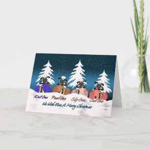 Festiva navidades de ovejas tejiendo tarjeta de saludo - n