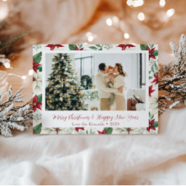 Festiva Navidades de Poinsettia Floral Foto postal