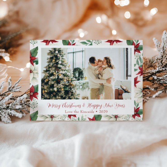 Festiva Navidades de Poinsettia Floral Foto postal (Subido por el creador)