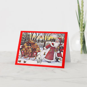 Festiva Navidades de Pomerania Tarjeta Santa y Bears