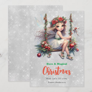 Festiva Navidades de Purpurina plateado   Tarjeta de Navid