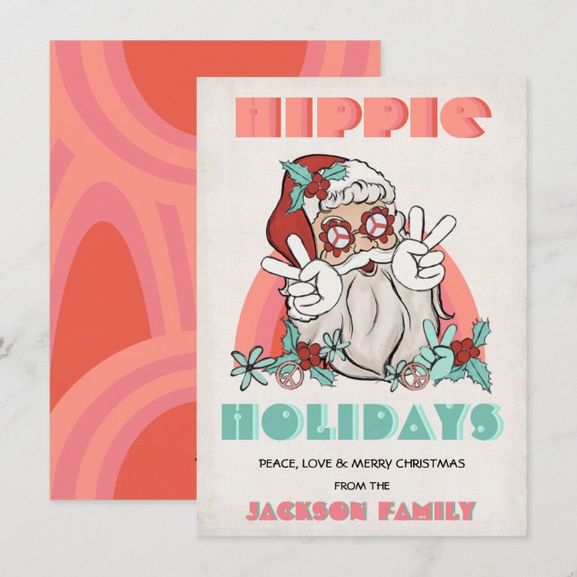 Festiva Navidades de vacaciones de Hippie Tarjeta de vacac (Anverso / Reverso)
