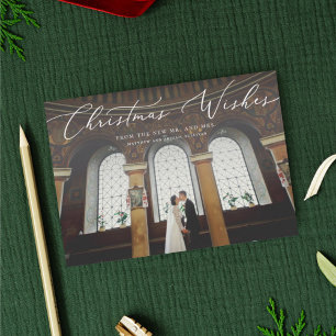 Festiva Navidades desean recién casada tarjeta fotográfica
