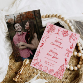 Festiva Navidades dibujados a mano con tarjeta de fotograf