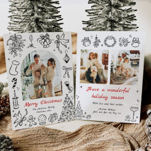 Festiva Navidades dibujados a mano tarjeta de foto Doodle 