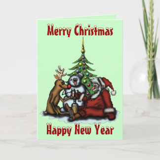 Festiva Navidades divertidos bebiendo una tarjeta de arte