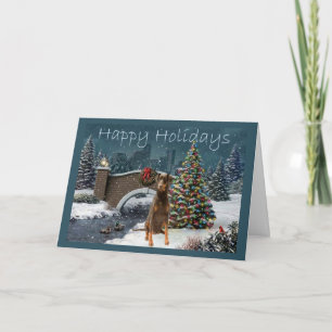 Festiva Navidades Doberman Pinscher con tarjeta por la noc