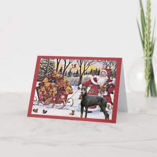 Festiva Navidades Doberman Pinscher Tarjeta Santa Bears