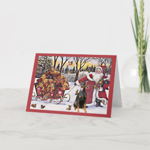 Festiva Navidades Doberman Pinscher Tarjeta Santa Bears
