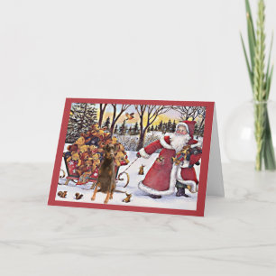 Festiva Navidades Doberman Pinscher Tarjeta Santa Bears
