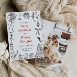 Festiva Navidades Doodle - Mano fotográfica de la tarjeta 