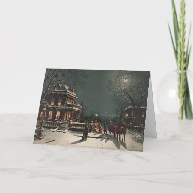 Festiva Navidades Eve Sleigh Ride, Tarjeta Para Navidades (Anverso)