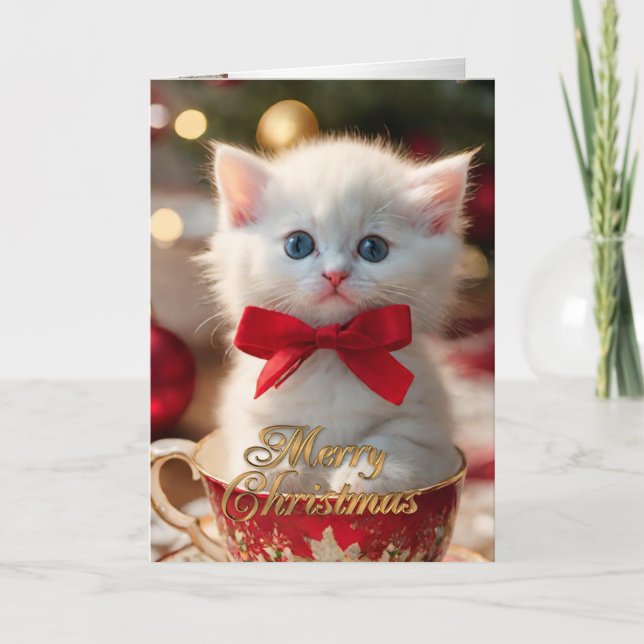 Festiva Navidades Gatito en una tarjeta de vacaciones para (Anverso)
