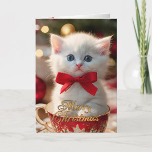 Festiva Navidades Gatito en una tarjeta de vacaciones para
