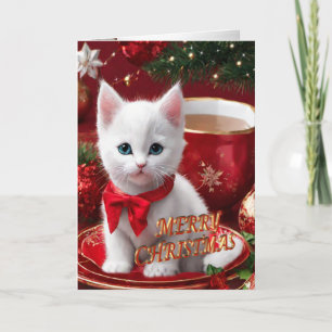 Festiva Navidades Gatito en una tarjeta de vacaciones para