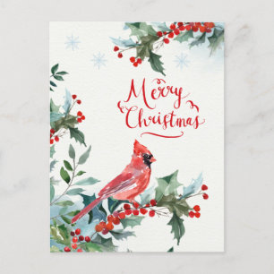 Festiva Navidades holly, cardenal rojo, postal de vacacion