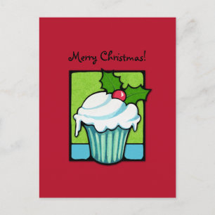 Festiva Navidades Holly Cupcake postal rojo