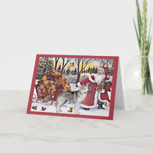 Festiva Navidades Husky Siberiano Tarjeta Santa Bears