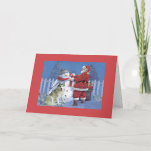 Festiva Navidades Husky Siberiano Tarjeta Santa Snowman