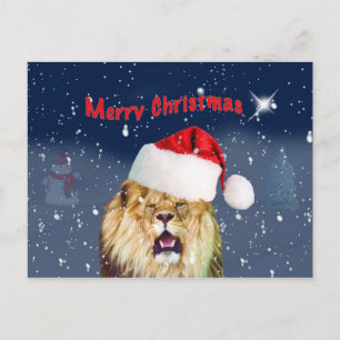 Festiva Navidades, león en Santa Hat, estrella, postal de