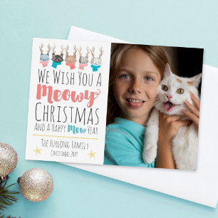 Festiva Navidades Meowy Gatos + Tarjeta fotográfica navide