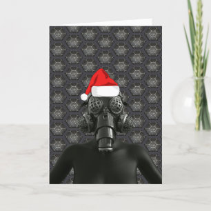 FESTIVA NAVIDADES MUJER USANDO TARJETA DE MÁSCARA DE GAS