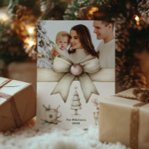 Navidades neutrales doblan tarjeta fotográfica fam
