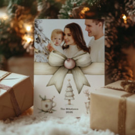 Festiva Navidades neutrales doblan tarjeta fotográfica fam