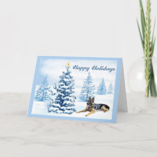Festiva Navidades Pastores Alemanes Tarjeta Árbol Azul2